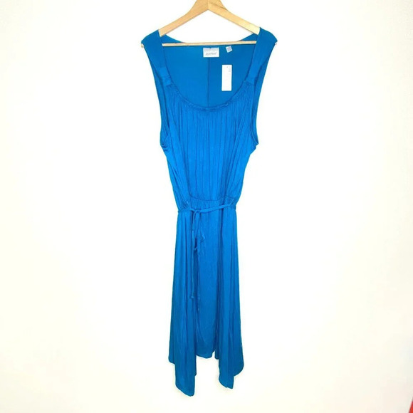 NWT Avenue Blue Tank Dress Tie Waist Women's 26/28 Midi Flowy Summer - Picture 1 of 13